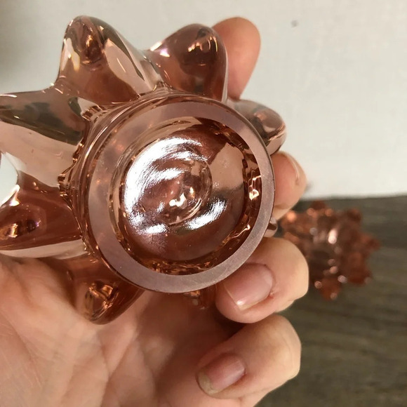 Vtg Pink Glass Candlestick  Holders - Picture 6 of 11